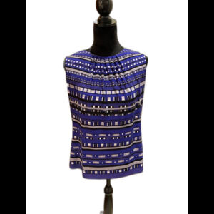 Calvin Klein Womans Blouse Size Large Sleeveless Royal Blue & Black Stylish Cool